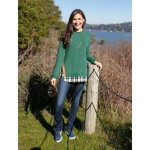 Green Charlotte sweater with Faux leather trim